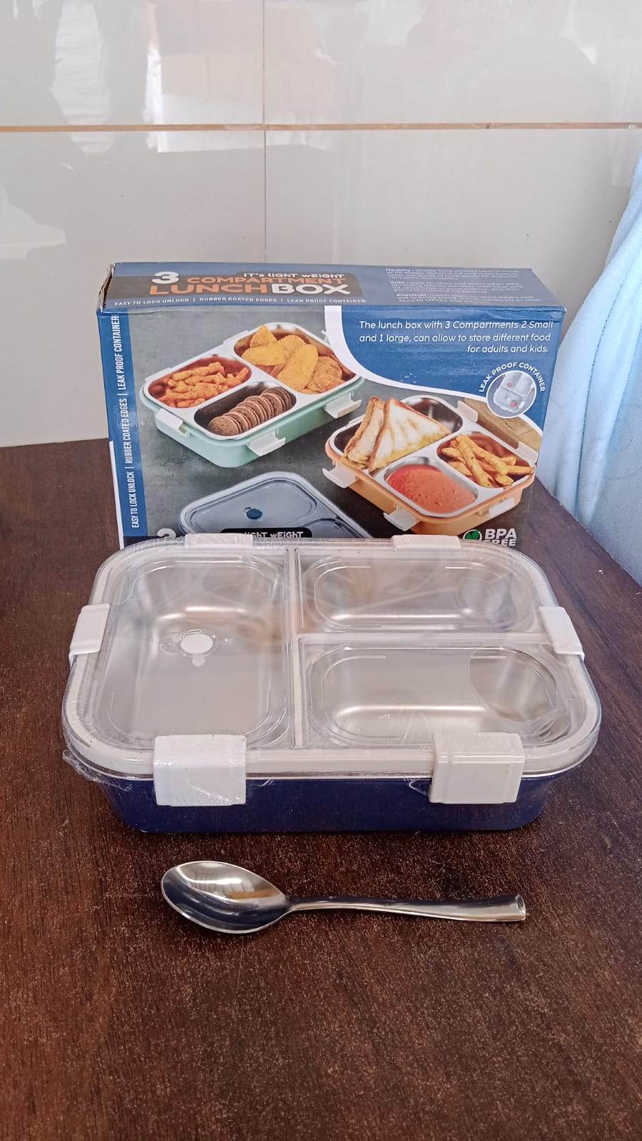 3 Compartment Transparent Stainless Steel Lunch Box for Kids, Tiffin Box, Lunch Box, Lunch Box for Kids, Insulated Lunch Box, Lunch Box for Office Women and Men, Stainless Steel Tiffin Box for Boys, Girls, School Office (Multi Color) - infinityexculsivestore.com