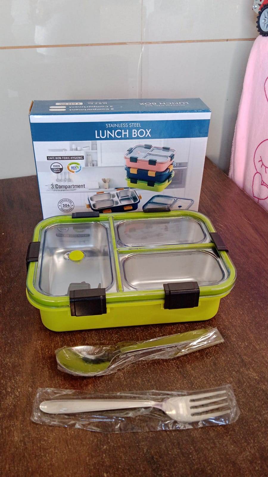 3 Compartment Transparent Stainless Steel Lunch Box for Kids, Tiffin Box, Lunch Box, Lunch Box for Kids, Insulated Lunch Box, Lunch Box for Office Women and Men, Stainless Steel Tiffin Box for Boys, Girls, School Office (Multi Color) - infinityexculsivestore.com