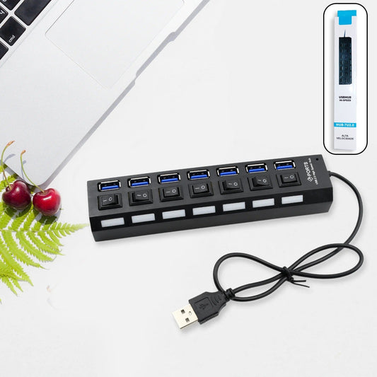 USB Splitter Multi Port USB 2.0 Hub, 7 Port with Independent On/Off Switch and LED Indicators USB A Port Data Hub, Suitable for PC Computer Keyboard Laptop Mobile HDD, Flash Drive Etc - infinityexculsivestore.com