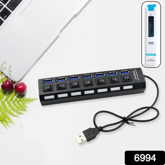USB Splitter Multi Port USB 2.0 Hub, 7 Port with Independent On/Off Switch and LED Indicators USB A Port Data Hub, Suitable for PC Computer Keyboard Laptop Mobile HDD, Flash Drive Etc - infinityexculsivestore.com
