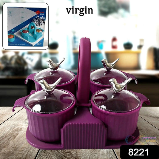 Multipurpose Silver Sparrow, Jar Dry fruit Set, for Home and KitchenΒ Airtight Dry Fruit Plastic Storage Container Tray Set With Lid & 4 Serving Jar Container for Sweets, Chips, Cookies | (4 Pc Set) - infinityexculsivestore.com