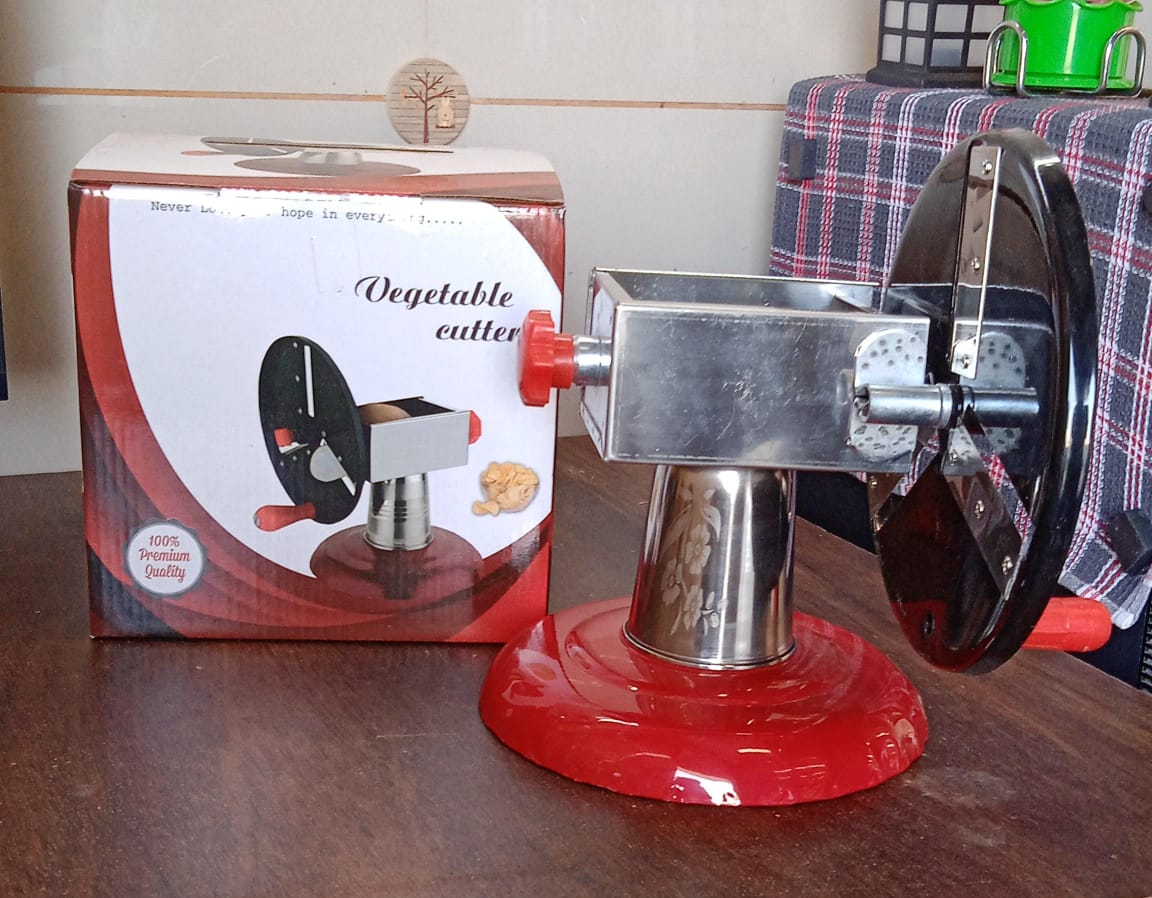 Stainless Steel Chips Maker and Vegetable Slicer for Kitchen Potato Slicer Graters and Chippers. Chips Maker is Suitable for Vegetable Cuttings. Chips Maker Consist Hard Coated Iron Wheel and Stand. - infinityexculsivestore.com