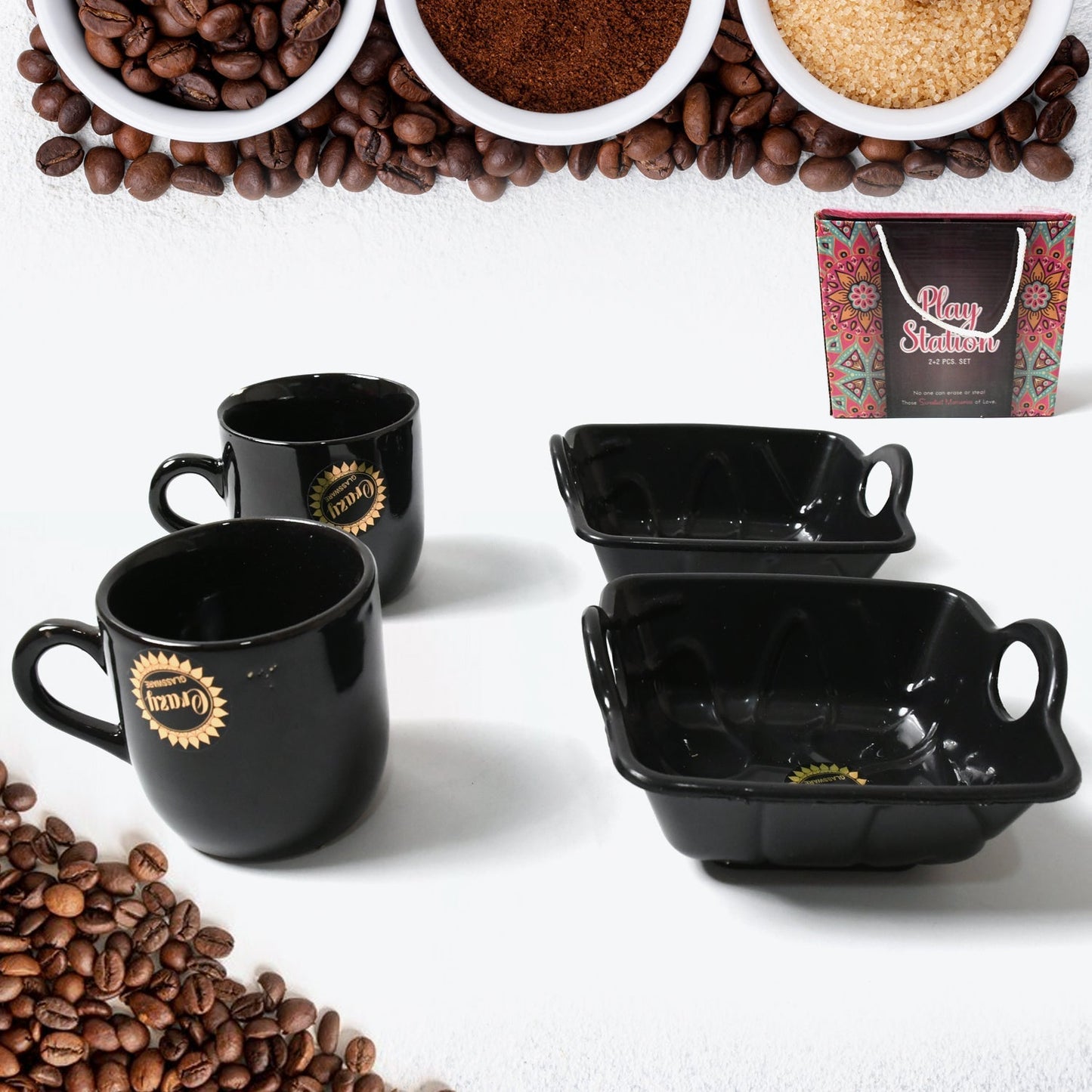 Play Station Ceramic Tea / cups / Mug Set With Handle Serving Bowl Milk Cup, Coffee Cup, Tea Cup, Breakfast Cup, Drinking Mug or Outdoor for Household, Gift for Birthday, Wedding Party (4 Pcs set) - infinityexculsivestore.com