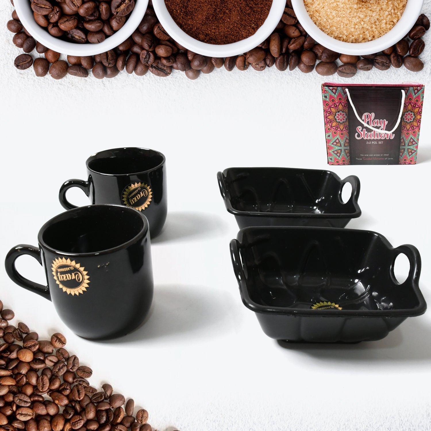 Play Station Ceramic Tea / cups / Mug Set With Handle Serving Bowl Milk Cup, Coffee Cup, Tea Cup, Breakfast Cup, Drinking Mug or Outdoor for Household, Gift for Birthday, Wedding Party (4 Pcs set) - infinityexculsivestore.com