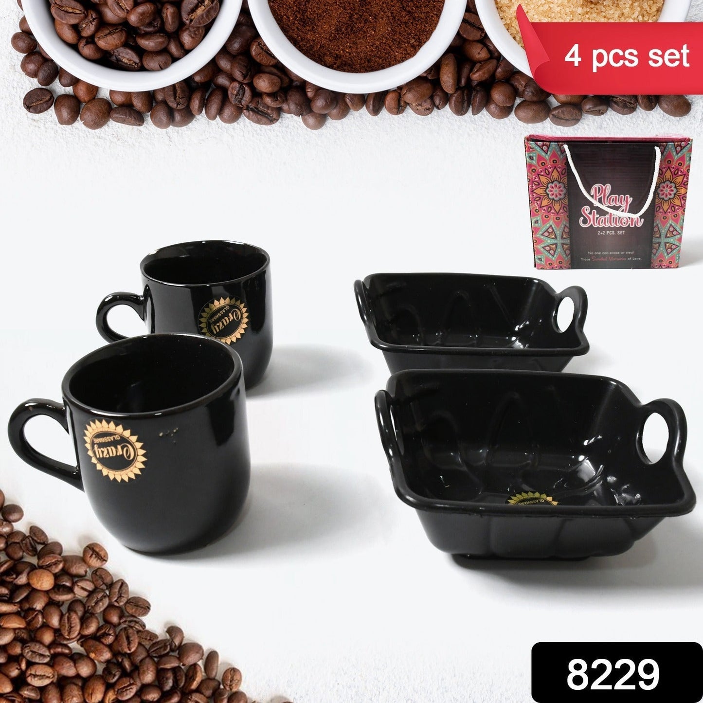 Play Station Ceramic Tea / cups / Mug Set With Handle Serving Bowl Milk Cup, Coffee Cup, Tea Cup, Breakfast Cup, Drinking Mug or Outdoor for Household, Gift for Birthday, Wedding Party (4 Pcs set) - infinityexculsivestore.com