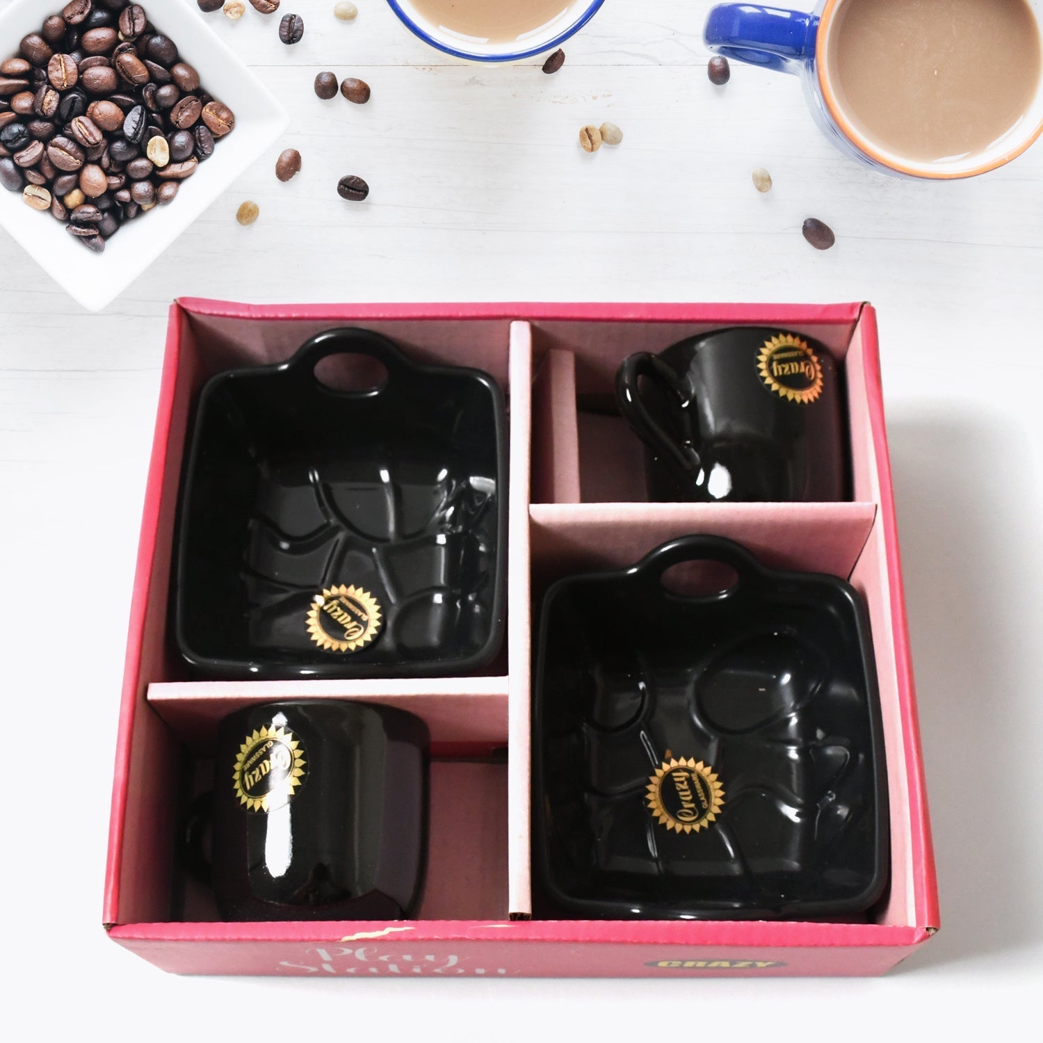 Play Station Ceramic Tea / cups / Mug Set With Handle Serving Bowl Milk Cup, Coffee Cup, Tea Cup, Breakfast Cup, Drinking Mug or Outdoor for Household, Gift for Birthday, Wedding Party (4 Pcs set) - infinityexculsivestore.com