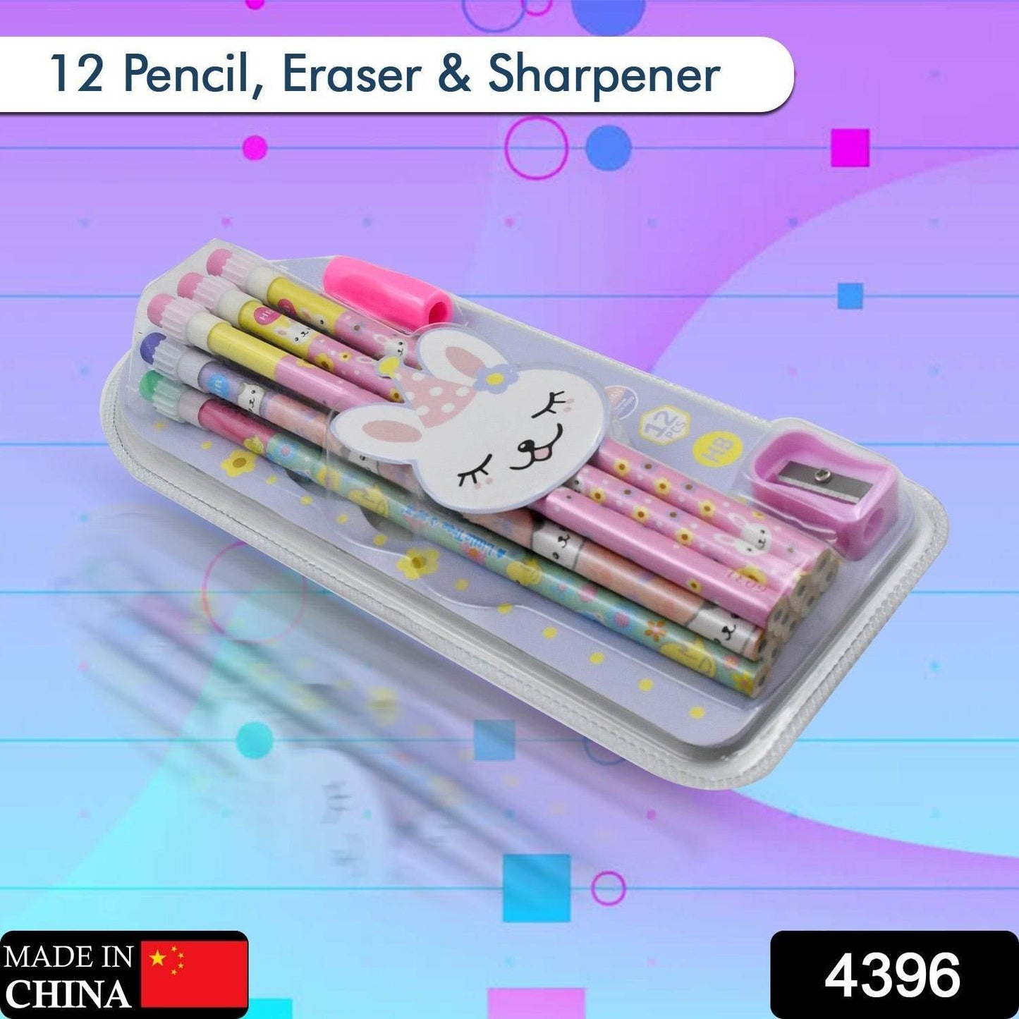 Cute Rabbit Bear Drawing Graphite Writing Pencil Set with Pencil Sharpener & Eraser, Pencil and Eraser Set with Eraser for Kids, for Girls, Fancy School Stationary, Birthday Party Return Gift (14 Pc Set) - infinityexculsivestore.com