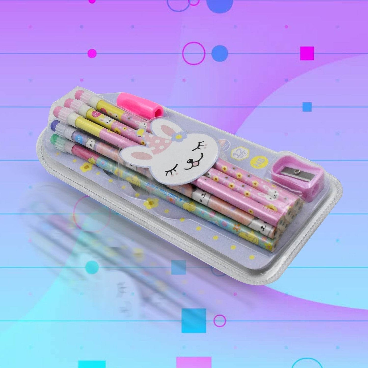 Cute Rabbit Bear Drawing Graphite Writing Pencil Set with Pencil Sharpener & Eraser, Pencil and Eraser Set with Eraser for Kids, for Girls, Fancy School Stationary, Birthday Party Return Gift (14 Pc Set) - infinityexculsivestore.com