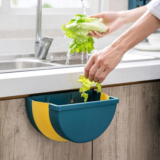 Wall Mounted Hanging Trash Can With Adhesive Hook, Garbage Bin for Kitchen Cabinet Door, Small Collapsible Foldable Waste Bins, Hanging Trash Holder for Bathroom Bedroom Office Car, Portable (1 Pc) - infinityexculsivestore.com