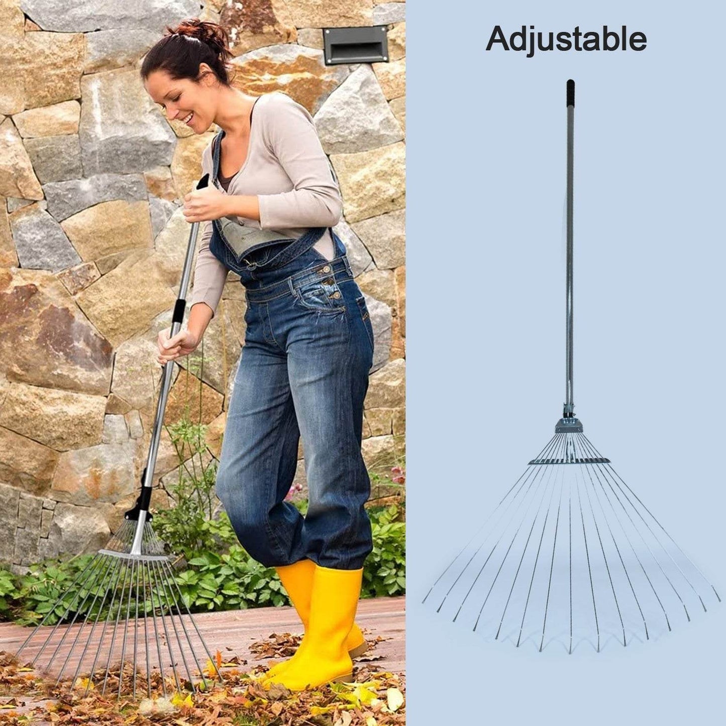 115-152 CM Rake for Gardening, Stainless Steel Telescopic Garden Rake for Quick Clean Up of Lawn and Yard, Adjustable Rake Claws Spacing Garden Broom with Long Handle for Clean Leaves (MOQ :- 12 pc) - infinityexculsivestore.com