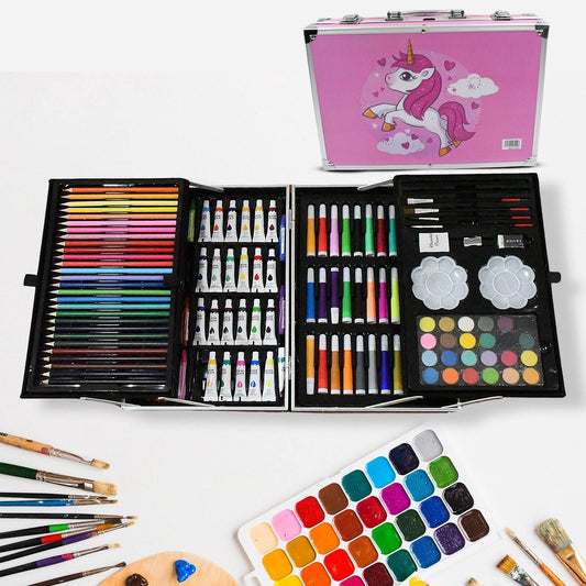 17980 Professional Art Set-Drawing Painting Sketching Coloring Kids Set All in 1 Art Case Perfect for Kids with Unicorn Design Case, Shading Crayons Oil Pastels Color Set Watercolor Cakes Paint Brush Sharpener Eraser (145 Pcs Set) - infinityexculsivestore.com