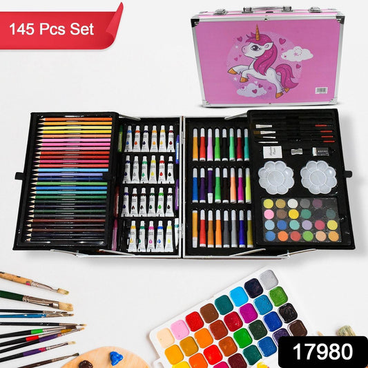 17980 Professional Art Set-Drawing Painting Sketching Coloring Kids Set All in 1 Art Case Perfect for Kids with Unicorn Design Case, Shading Crayons Oil Pastels Color Set Watercolor Cakes Paint Brush Sharpener Eraser (145 Pcs Set) - infinityexculsivestore.com