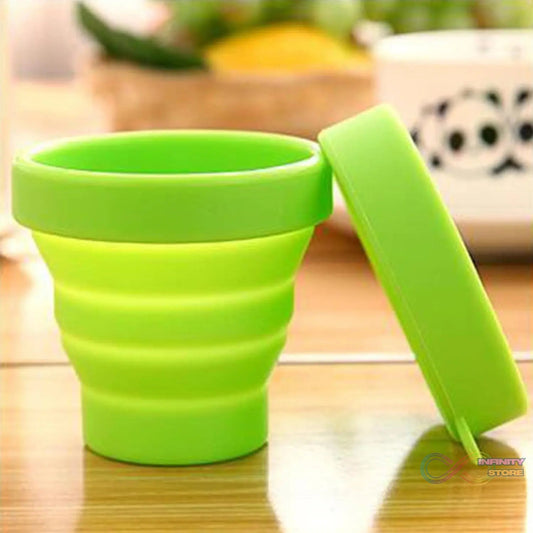 Round Silicone Foldable Glass / Cup, Foldable Travel Mug With Lid (1 Pc) - infinityexculsivestore.com