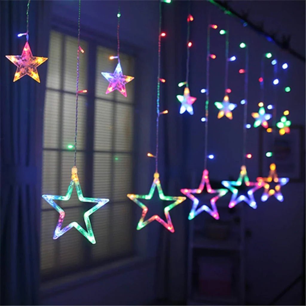 12 Stars LED Curtain String Lights with 8 Flashing Modes for Home Decoration, Diwali & Wedding LED Christmas Light Indoor and Outdoor Light ,Festival Decoration (Multicolor / With Box) - infinityexculsivestore.com