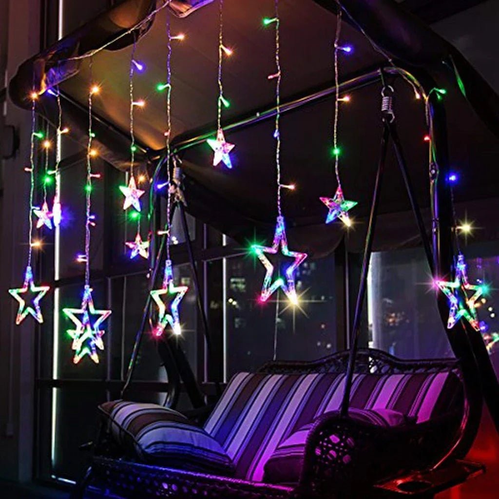12 Stars LED Curtain String Lights with 8 Flashing Modes for Home Decoration, Diwali & Wedding LED Christmas Light Indoor and Outdoor Light ,Festival Decoration (Multicolor / With Box) - infinityexculsivestore.com