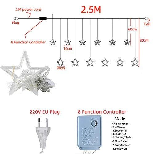 12 Stars LED Curtain String Lights with 8 Flashing Modes for Home Decoration, Diwali & Wedding LED Christmas Light Indoor and Outdoor Light ,Festival Decoration (Warm White / With Box) - infinityexculsivestore.com