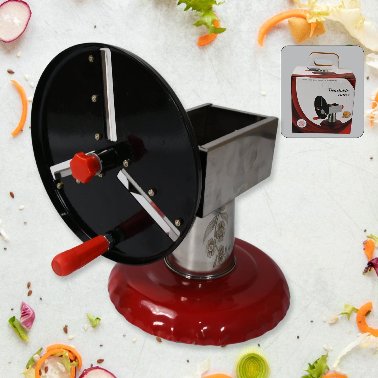 Stainless Steel Chips Maker and Vegetable Slicer for Kitchen Potato Slicer Graters and Chippers. Chips Maker is Suitable for Vegetable Cuttings. Chips Maker Consist Hard Coated Iron Wheel and Stand. - infinityexculsivestore.com