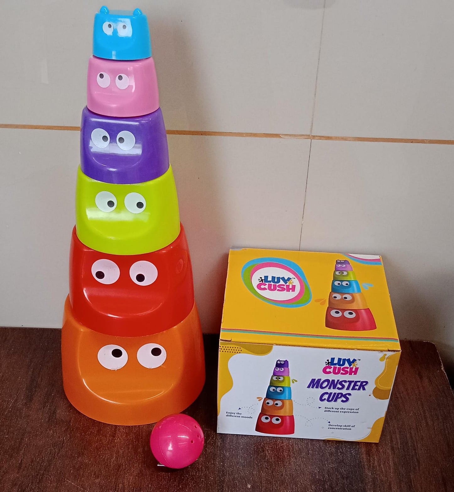 Monster Cups - Activity Toy for Babies 5+ Months Plastic Multicolor Infant & Preschool Toys Develops Motor & Reasoning Skills Birthday Gifts for Boys Girls Age 5+ Months Kids (1 Set) - infinityexculsivestore.com