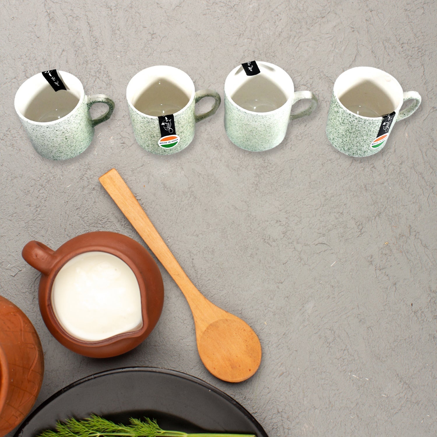 Sunday Funday Ceramic Tea / cups / Mug With Plastic Snacks Platter and 2 compartment Chutney Bowl Milk Cup, Coffee Cup, Breakfast Cup, Drinking Mug or Outdoor for Household, Gift for Birthday, Wedding Party (6 Pcs set) - infinityexculsivestore.com