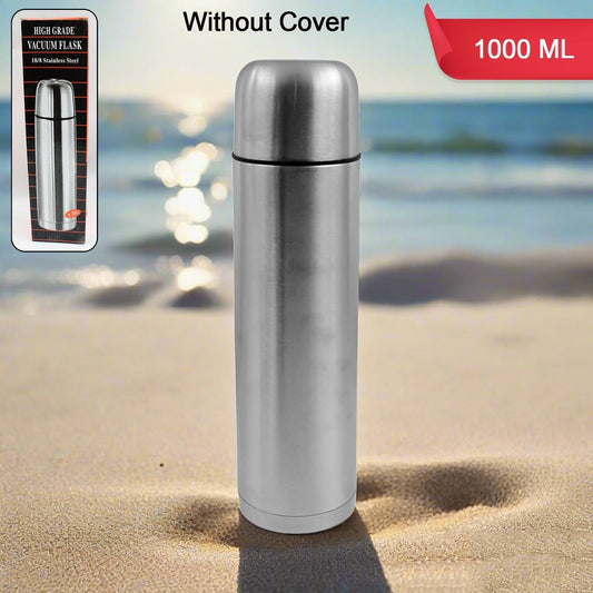 Vacuum Flask Without Cover, 18/8 Stainless Steel | Hot and Cold Water Bottle with Push - Down Lid | Double Walled Stainless Steel Bottle for Travel, Home, Office, School, Picnic (1000 ML / Without Cover) - infinityexculsivestore.com