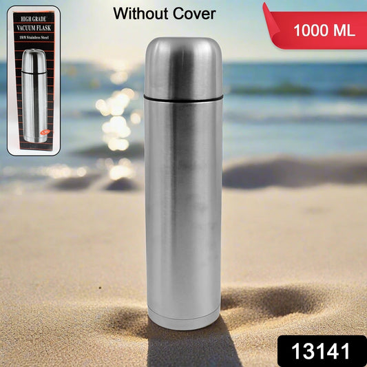 Vacuum Flask Without Cover, 18/8 Stainless Steel | Hot and Cold Water Bottle with Push - Down Lid | Double Walled Stainless Steel Bottle for Travel, Home, Office, School, Picnic (1000 ML / Without Cover) - infinityexculsivestore.com
