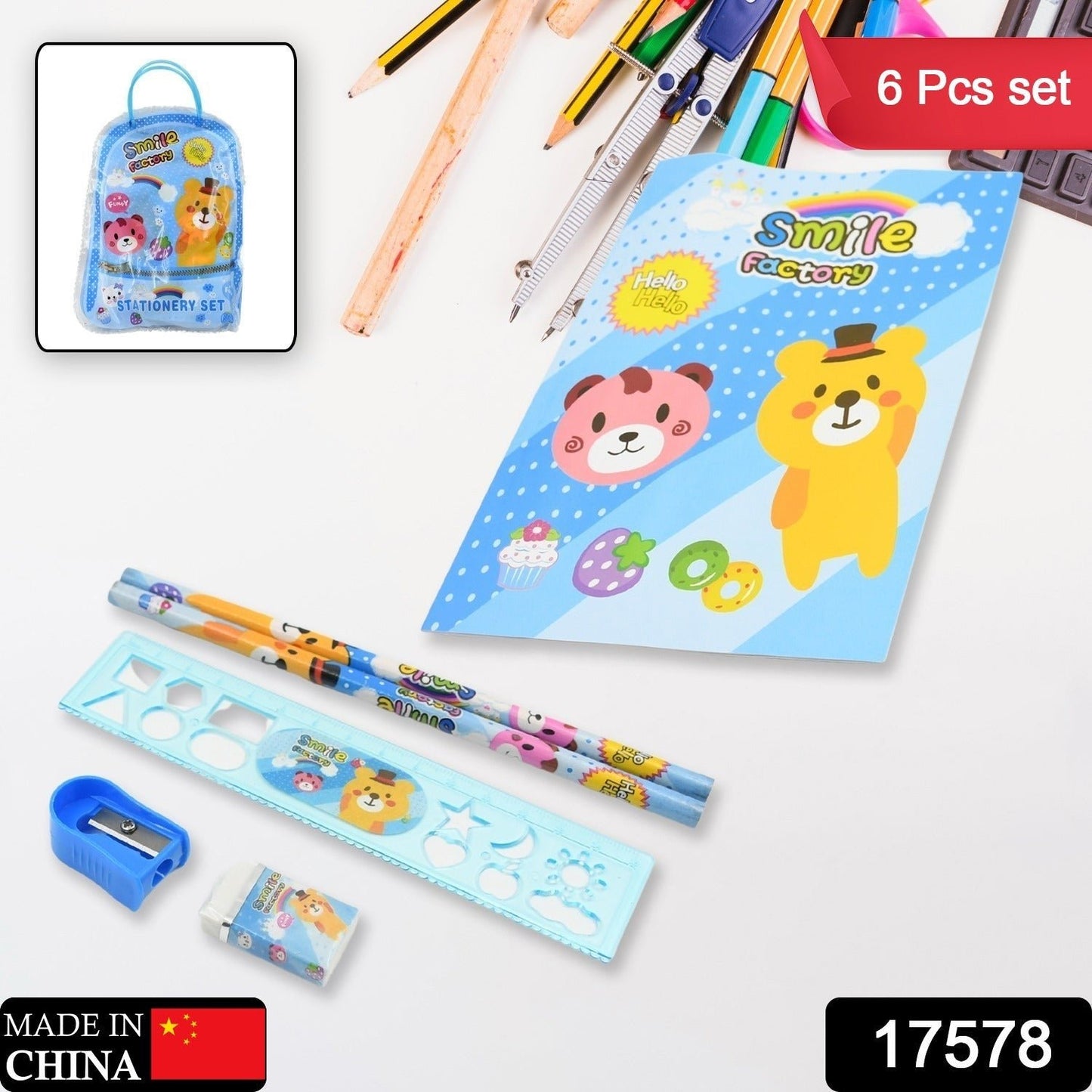 Stationery Kit for Kids - Stationery Set, Includes Wooden Pencil, Sharpener, Pencil and Eraser Set, Birthday Return Gift for Kids, Boys, Girls, 2 Pencil, 1 Scale, 1 Notebook,1 Sharpener, 1 Eraser & With Zip Bag (6 Pcs Set) - infinityexculsivestore.com