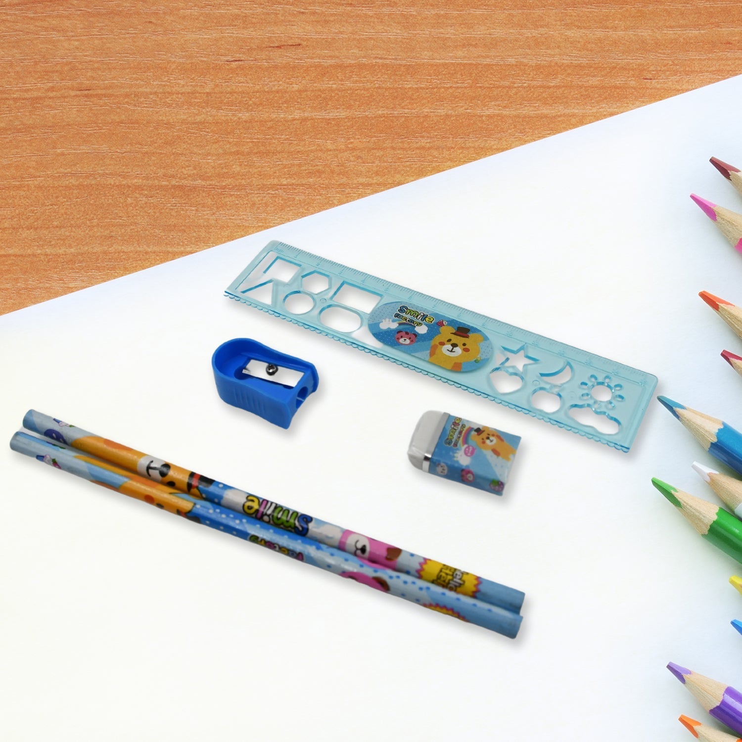 Stationery Kit for Kids - Stationery Set, Includes Wooden Pencil, Sharpener, Pencil and Eraser Set, Birthday Return Gift for Kids, Boys, Girls, 2 Pencil, 1 Scale, 1 Notebook,1 Sharpener, 1 Eraser & With Zip Bag (6 Pcs Set) - infinityexculsivestore.com