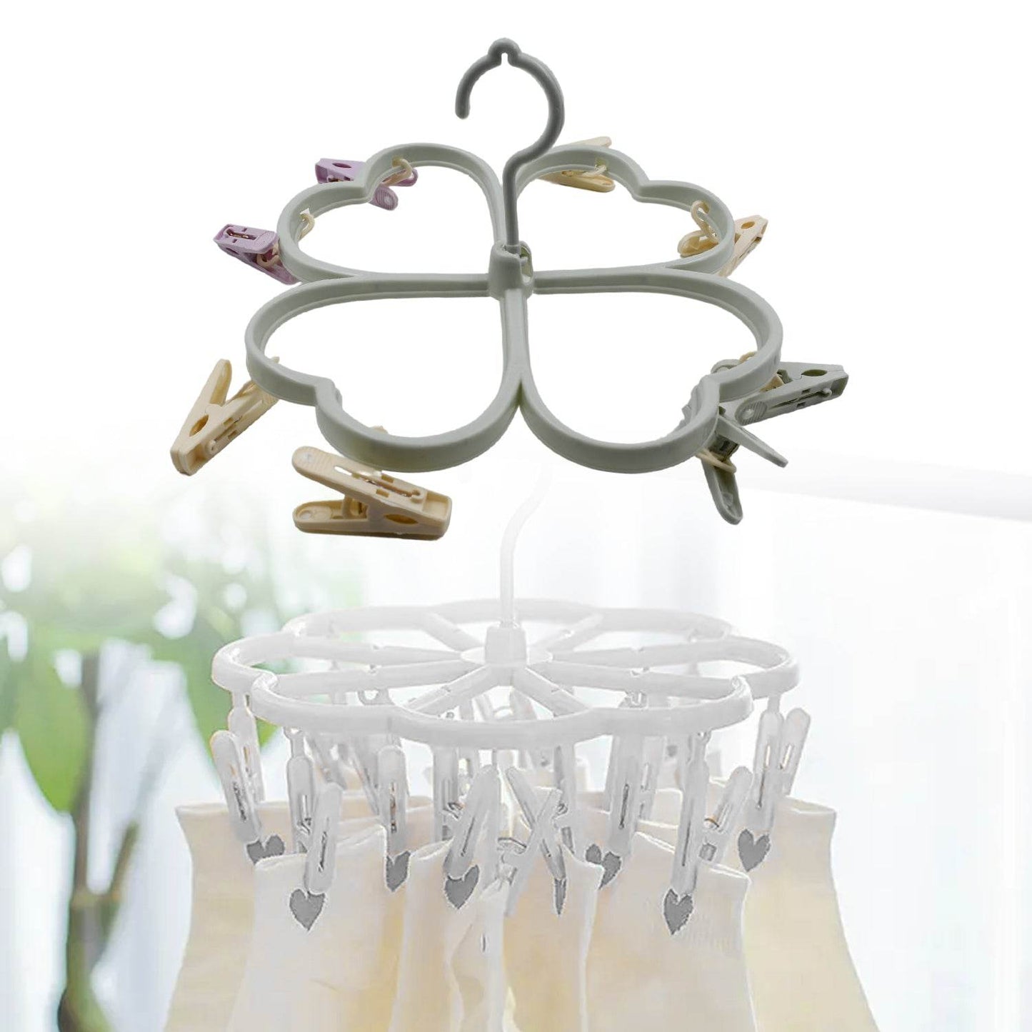 Heart Shape Clothe spin Rack Laundry Drying Rack, Clothes Hangers with 8 Clips, Clip Hanger Drip Hanger for Drying Underwear, Baby Clothes, Socks, Bras, Towel, Cloth Diapers, Gloves - infinityexculsivestore.com