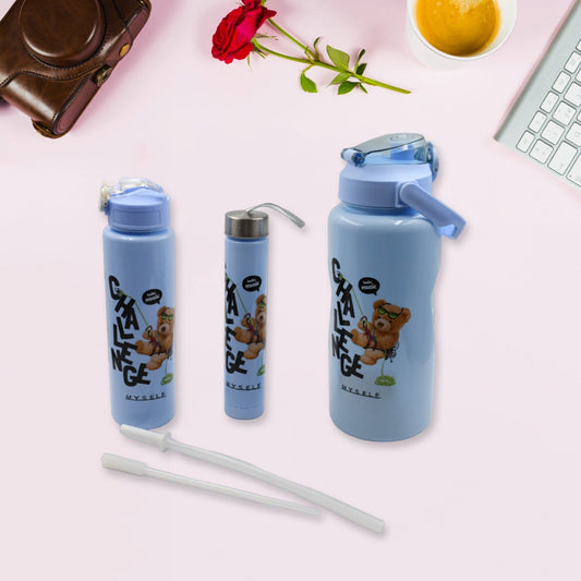 Plastic Water Bottle 3pc Set,3 Different Size Bottle High Quality Water Bottle Plastic Water Bottle BPA - Free & Leak - Proof! Cartoon Printed Design for Kids' School, For Fridge, Office, Sports, School, Gym, Yoga (3 Pc Set) - infinityexculsivestore.com