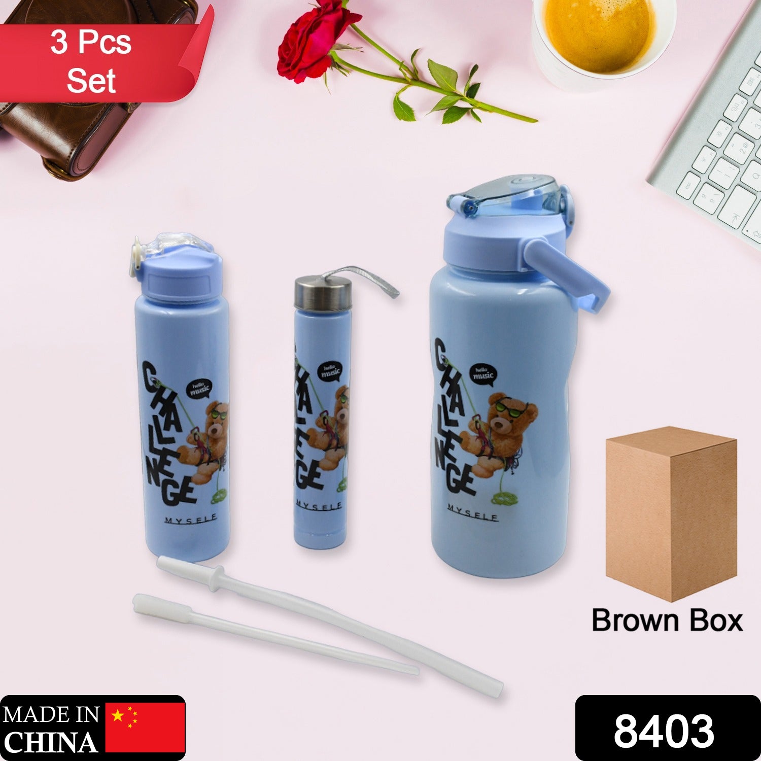 Plastic Water Bottle 3pc Set,3 Different Size Bottle High Quality Water Bottle Plastic Water Bottle BPA - Free & Leak - Proof! Cartoon Printed Design for Kids' School, For Fridge, Office, Sports, School, Gym, Yoga (3 Pc Set) - infinityexculsivestore.com