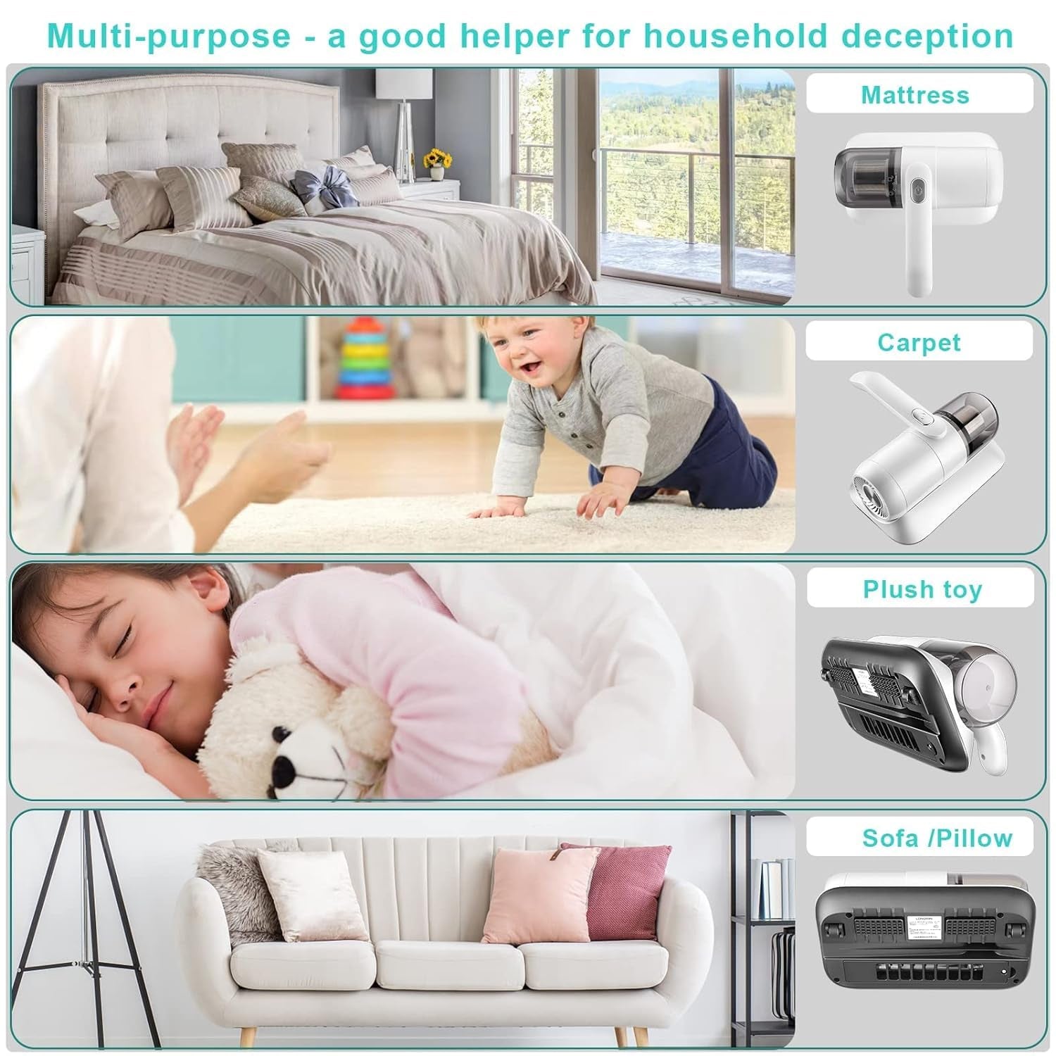 Powerful Suction Portable Handheld Vacuum Cleaner - Low Noise Vacuum Cleaner for Bed - Cordless Vacuum Cleaner for Car Seat Crevices Pillows, Mattresses, Sofas Wireless Anti Dust and Mite Cleaner - infinityexculsivestore.com