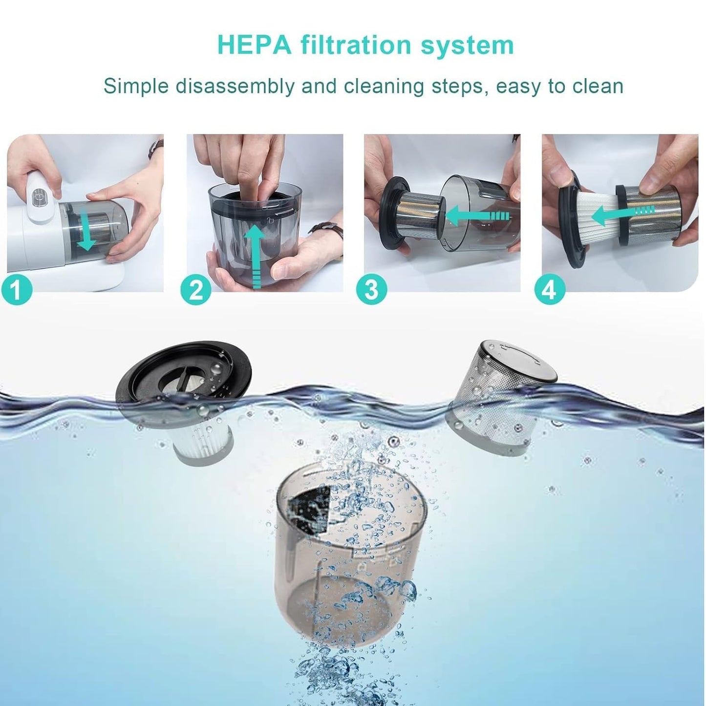 Powerful Suction Portable Handheld Vacuum Cleaner - Low Noise Vacuum Cleaner for Bed - Cordless Vacuum Cleaner for Car Seat Crevices Pillows, Mattresses, Sofas Wireless Anti Dust and Mite Cleaner - infinityexculsivestore.com