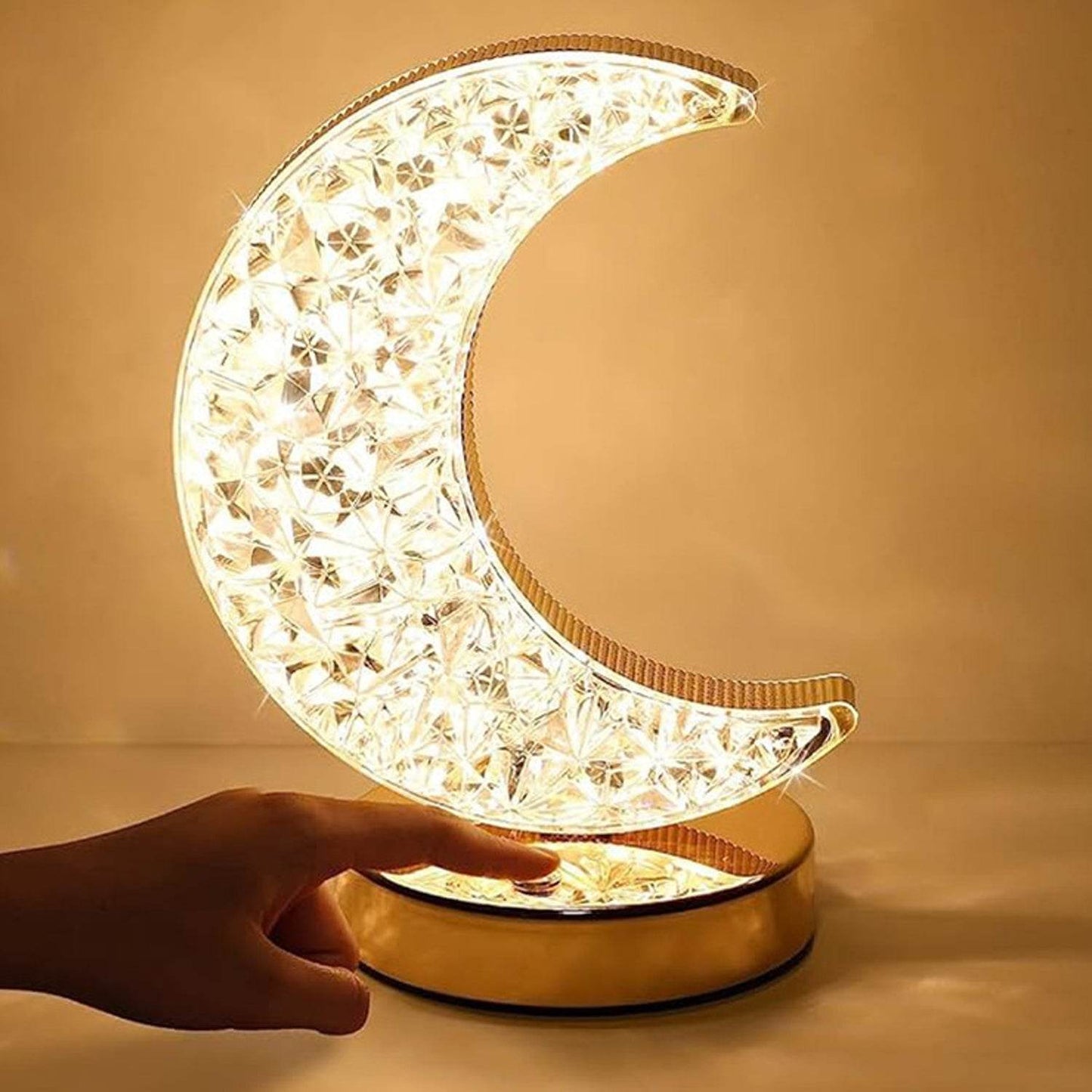 Crystal Table Lamp | Moon Shape Touch Control Lamp with 3 Color | Metal Bedside Lamp for Kids Bedroom Romantic Desktop Nightstand | Stepless Dimming USB Charging Touch Night Light - infinityexculsivestore.com