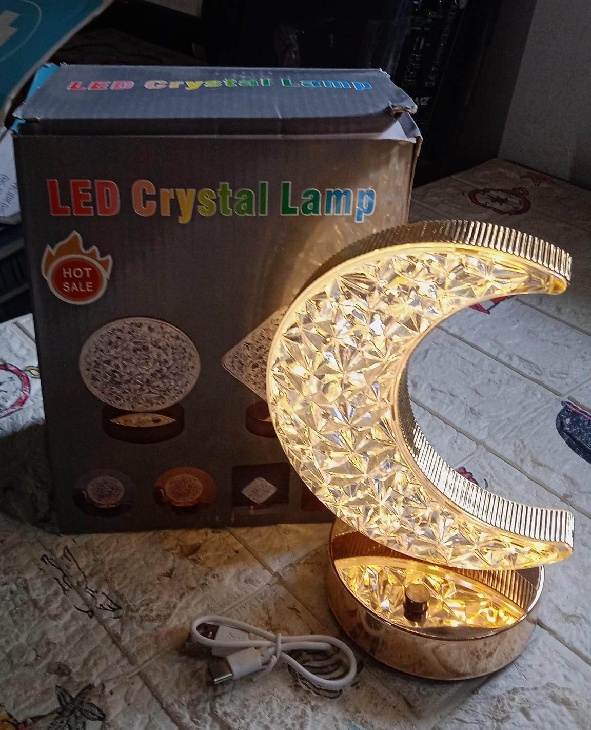 Crystal Table Lamp | Moon Shape Touch Control Lamp with 3 Color | Metal Bedside Lamp for Kids Bedroom Romantic Desktop Nightstand | Stepless Dimming USB Charging Touch Night Light - infinityexculsivestore.com