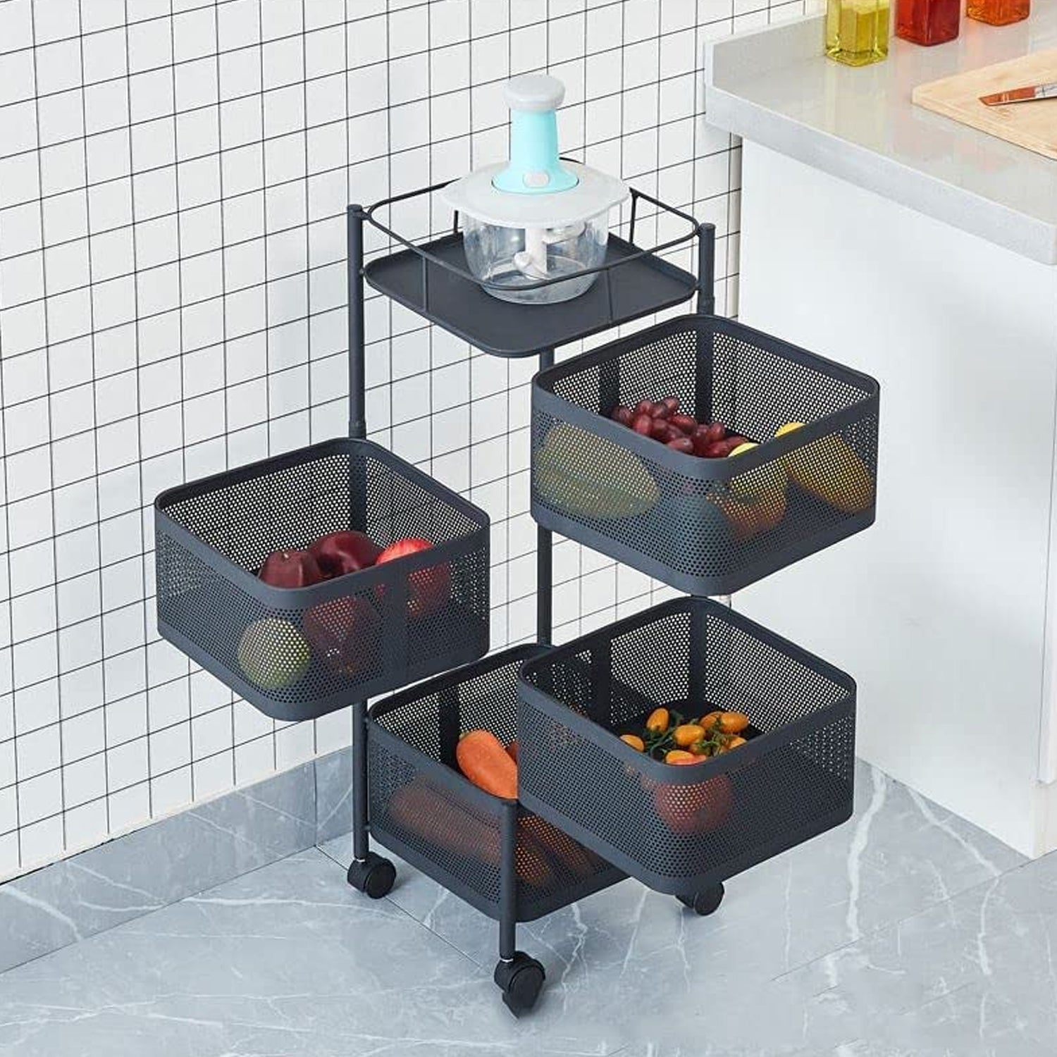 Metal High Quality Kitchen Trolley Kitchen Organizer Items and Kitchen Accessories Items for Kitchen Rack Square Design for Fruits & Vegetable Onion Storage Kitchen Trolley with Wheels (4 Layer) - infinityexculsivestore.com
