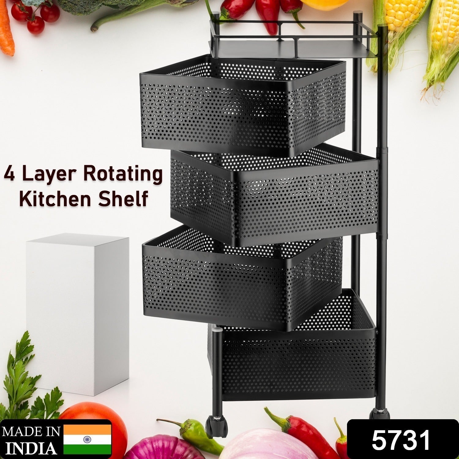 Metal High Quality Kitchen Trolley Kitchen Organizer Items and Kitchen Accessories Items for Kitchen Rack Square Design for Fruits & Vegetable Onion Storage Kitchen Trolley with Wheels (4 Layer) - infinityexculsivestore.com