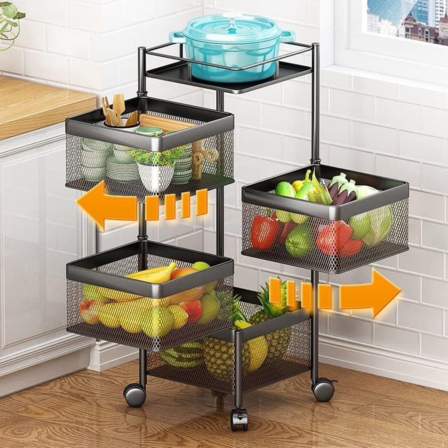 Metal High Quality Kitchen Trolley Kitchen Organizer Items and Kitchen Accessories Items for Kitchen Rack Square Design for Fruits & Vegetable Onion Storage Kitchen Trolley with Wheels (4 Layer) - infinityexculsivestore.com