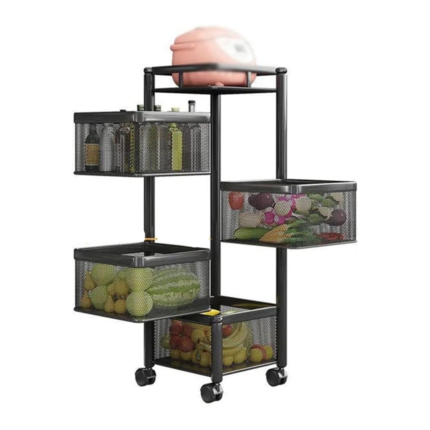 Metal High Quality Kitchen Trolley Kitchen Organizer Items and Kitchen Accessories Items for Kitchen Rack Square Design for Fruits & Vegetable Onion Storage Kitchen Trolley with Wheels (4 Layer) - infinityexculsivestore.com
