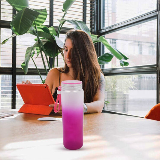 Motivational Glass Water Bottle Colorful potable Water Glass Bottle With Rubber Band, Daily Intake Hourly Water Bottle to Ensure You Drink Enough Water Throughout The Day Reusable Cycling Gym, Workout Fitness Bottle (350 ML) - infinityexculsivestore.com