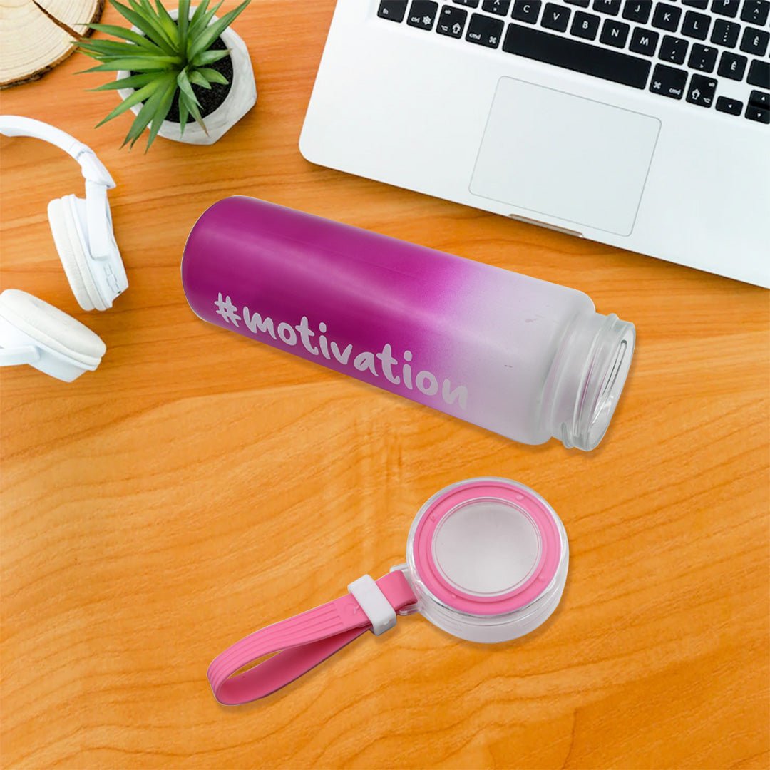 Motivational Glass Water Bottle Colorful potable Water Glass Bottle With Rubber Band, Daily Intake Hourly Water Bottle to Ensure You Drink Enough Water Throughout The Day Reusable Cycling Gym, Workout Fitness Bottle (350 ML) - infinityexculsivestore.com