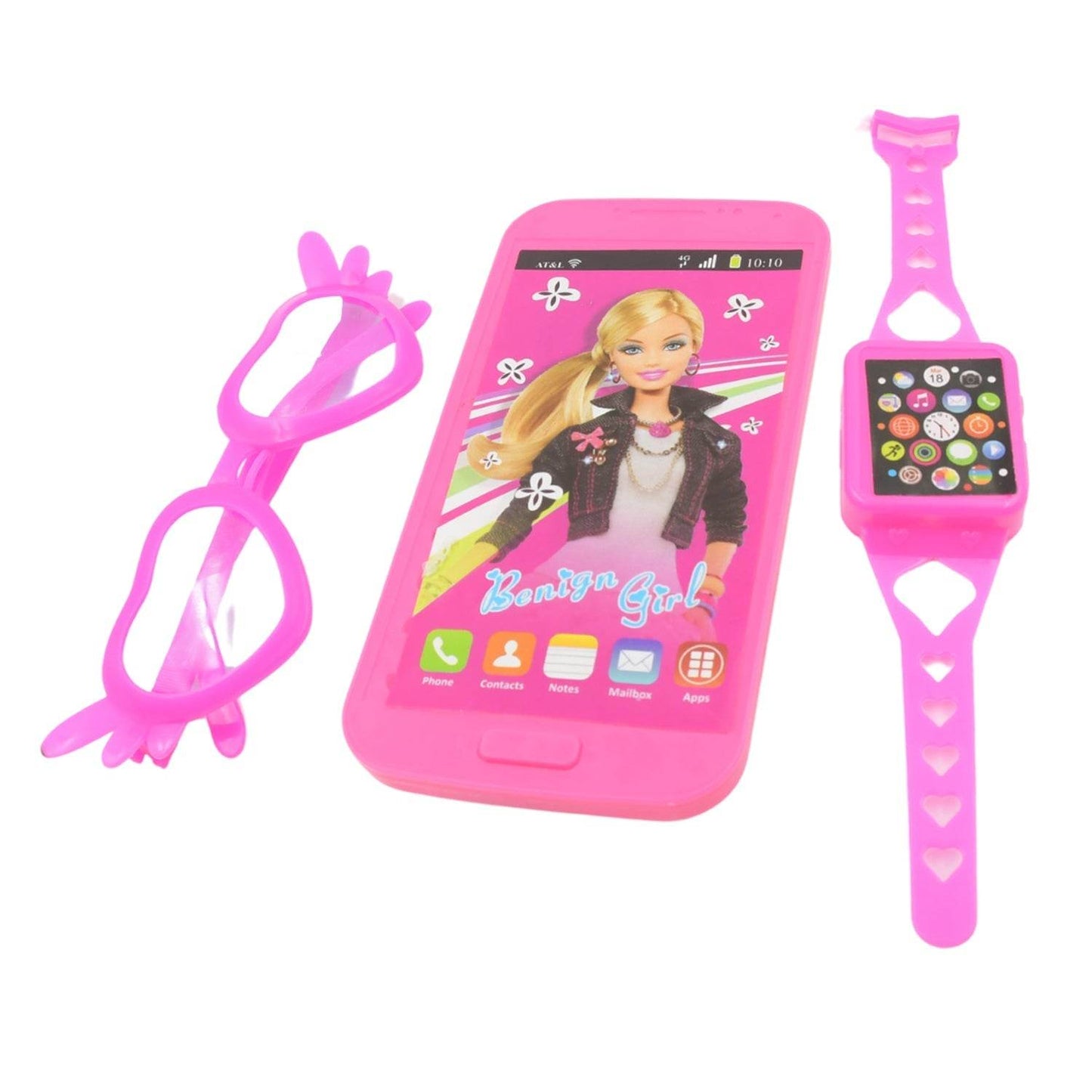 Barbiee Phone, Watch and Glasses Set for Girls, Beautiful Barbie Musical phone ABS Plastic Toy Battery Operated Barbie Glass | Musical Mobile Phone / Toddler / Toy Phone for Kids / Calling Toy Phone (3 Pcs Set, Battery Not Included) - infinityexculsivestore.com