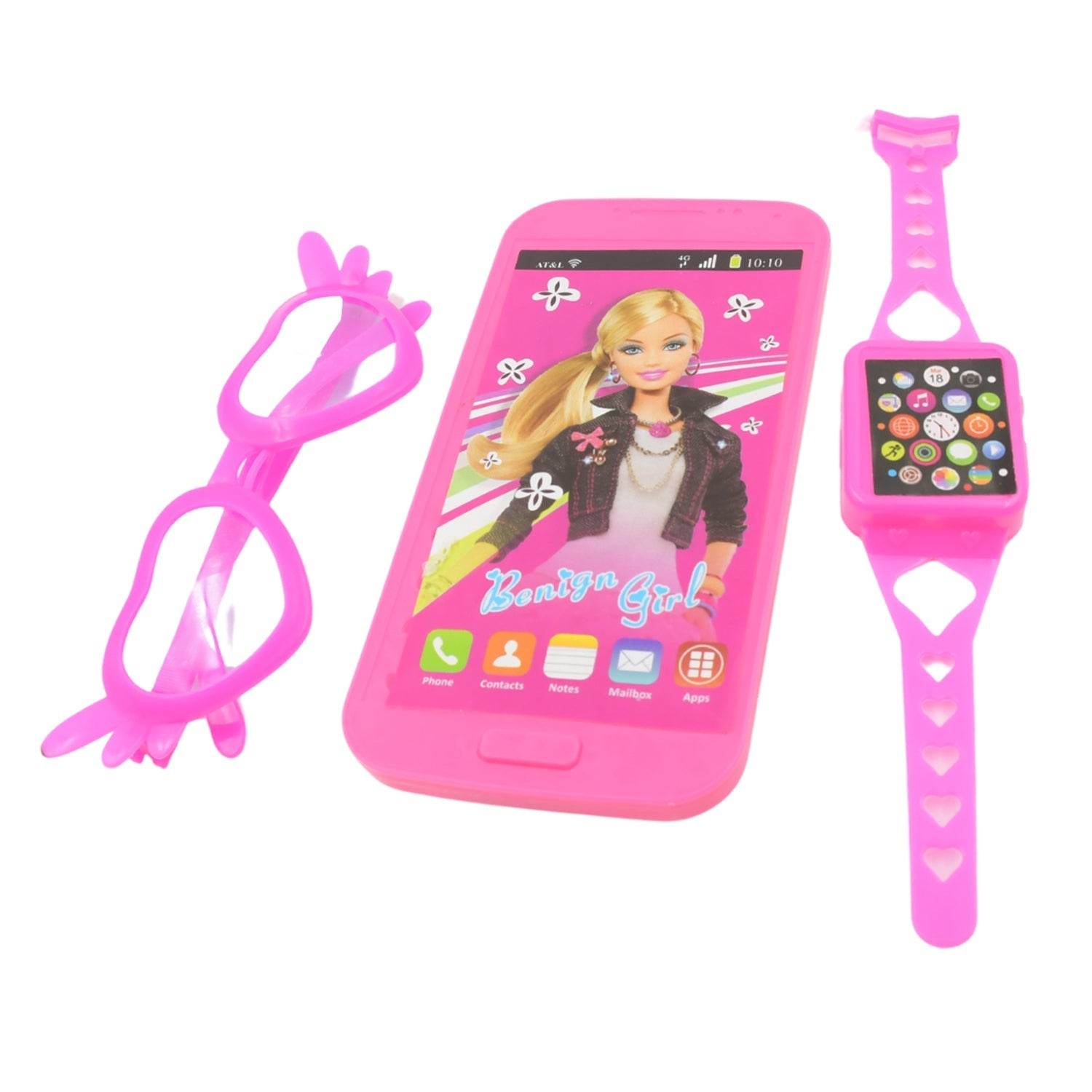 Barbiee Phone, Watch and Glasses Set for Girls, Beautiful Barbie Musical phone ABS Plastic Toy Battery Operated Barbie Glass | Musical Mobile Phone / Toddler / Toy Phone for Kids / Calling Toy Phone (3 Pcs Set, Battery Not Included) - infinityexculsivestore.com