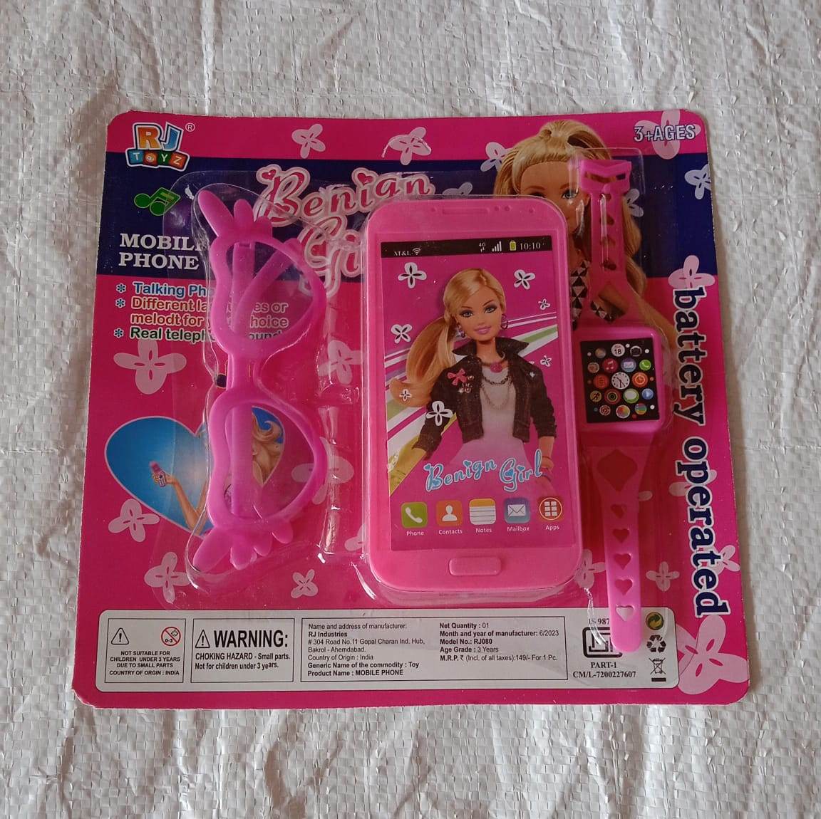 Barbiee Phone, Watch and Glasses Set for Girls, Beautiful Barbie Musical phone ABS Plastic Toy Battery Operated Barbie Glass | Musical Mobile Phone / Toddler / Toy Phone for Kids / Calling Toy Phone (3 Pcs Set, Battery Not Included) - infinityexculsivestore.com