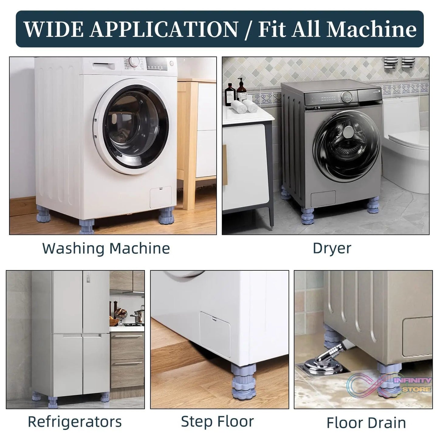 Washing machine support, anti vibration washing machine support adjustable washer anti vibrasion stands, washer & dryer pedestals, Washing Machine Accessory Anti - Skid stand PVC Lifting stand Non - Slip ( 4 Pc Set ) - infinityexculsivestore.com