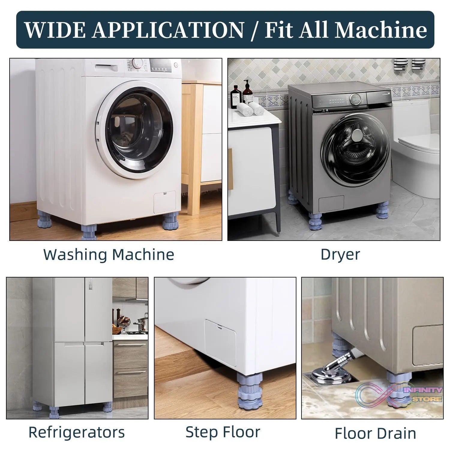 Washing machine support, anti vibration washing machine support adjustable washer anti vibrasion stands, washer & dryer pedestals, Washing Machine Accessory Anti - Skid stand PVC Lifting stand Non - Slip ( 4 Pc Set ) - infinityexculsivestore.com