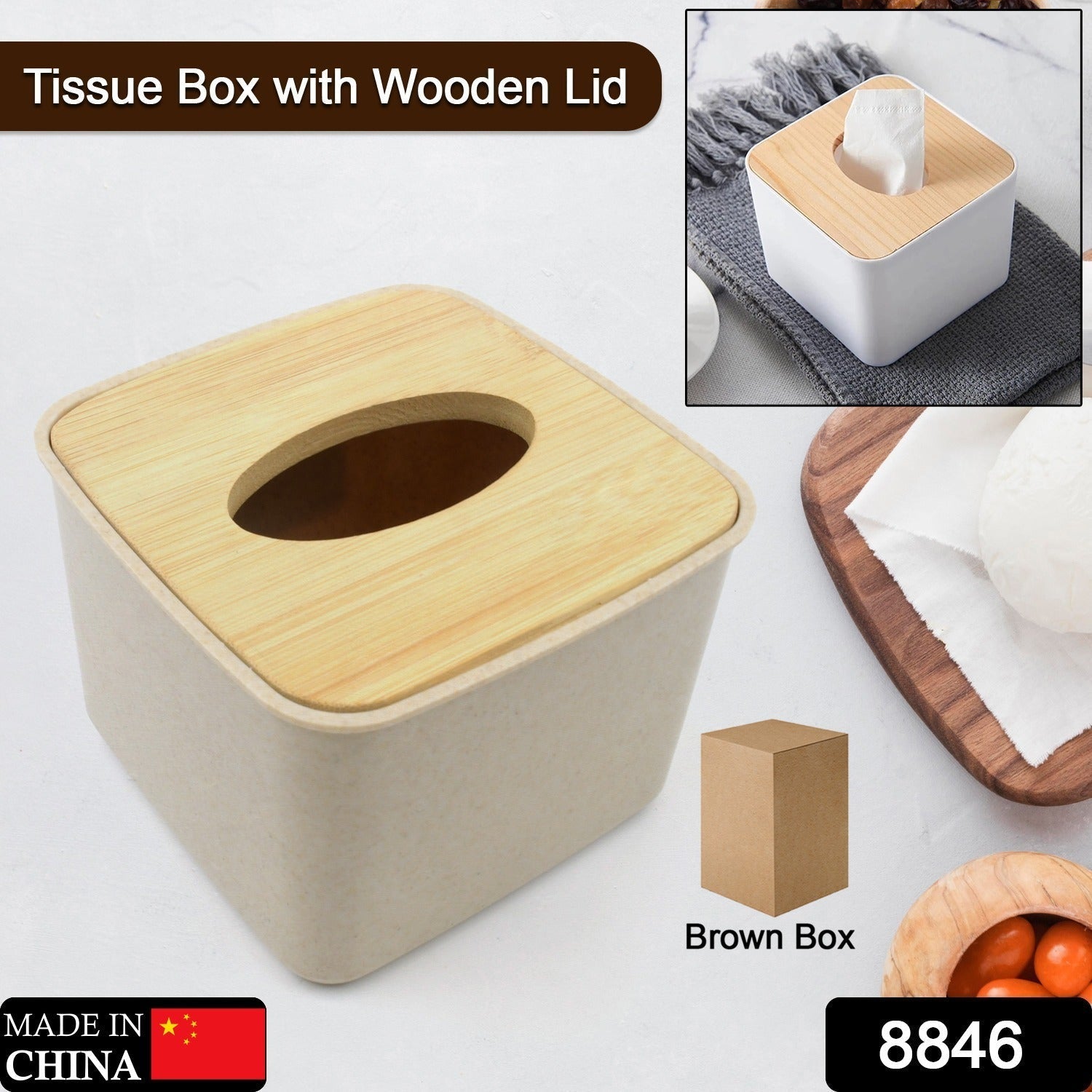 Tissue Box Desktop Stand Bamboo Tissue Cover Box Rectangular Paper Towel Holder Removable Tissue Dispenser for Bathroom Vanity Countertop Bedroom Car Holder Paper Towels Dispenser (1 Pc ) - infinityexculsivestore.com