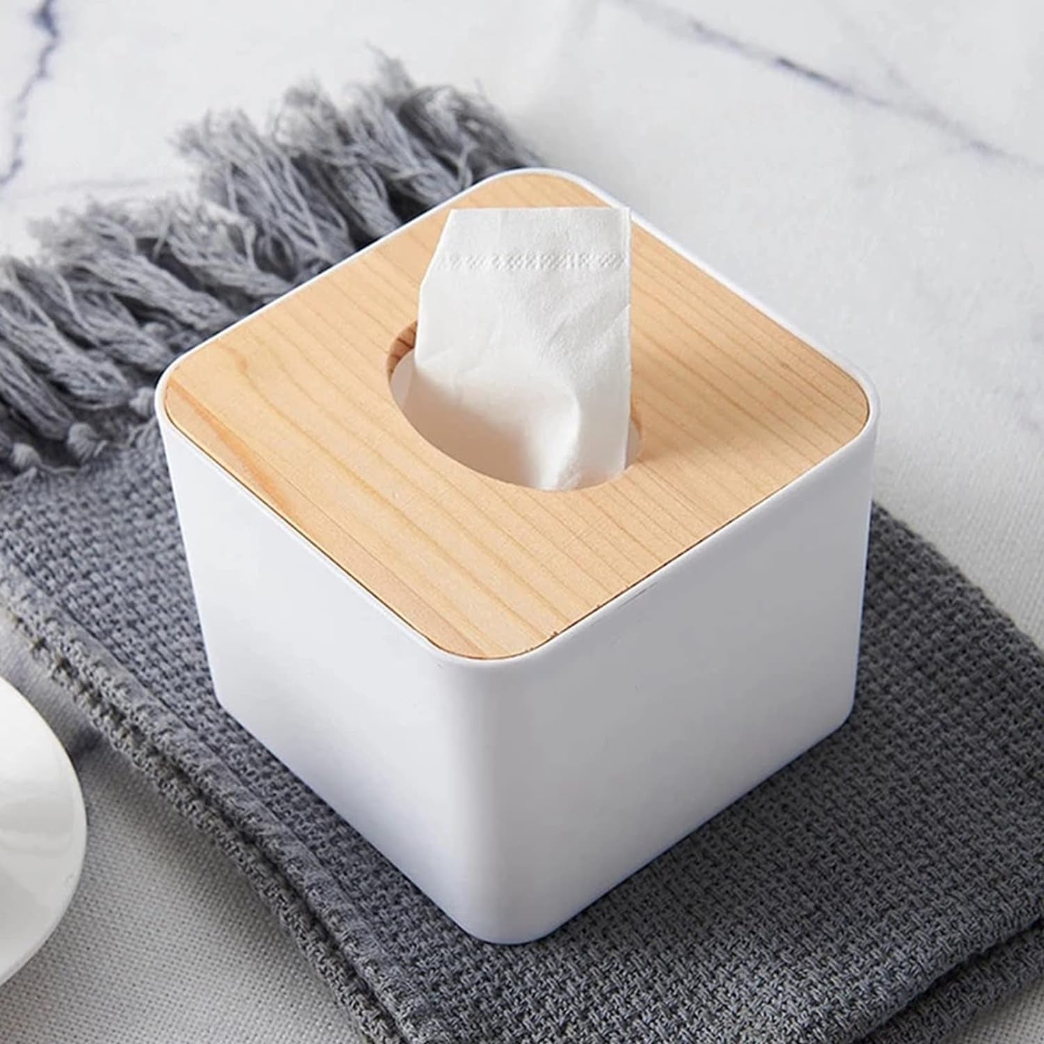 Tissue Box Desktop Stand Bamboo Tissue Cover Box Rectangular Paper Towel Holder Removable Tissue Dispenser for Bathroom Vanity Countertop Bedroom Car Holder Paper Towels Dispenser (1 Pc ) - infinityexculsivestore.com