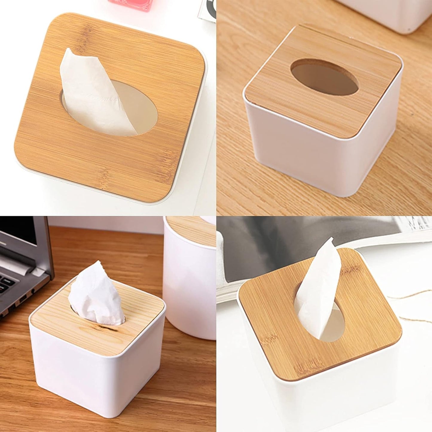 Tissue Box Desktop Stand Bamboo Tissue Cover Box Rectangular Paper Towel Holder Removable Tissue Dispenser for Bathroom Vanity Countertop Bedroom Car Holder Paper Towels Dispenser (1 Pc ) - infinityexculsivestore.com
