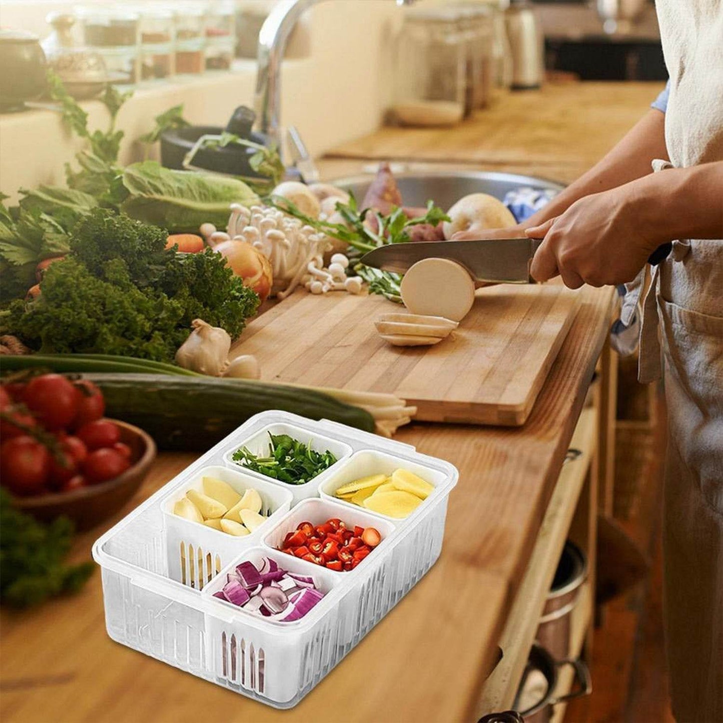 Fridge Storage Boxes Freezer Storage Containers, Container for Kitchen Storage Set, Storage in Kitchen, Vegetable Storage, Draining Crisper Refrigerator Food Box (1 Pc) - infinityexculsivestore.com