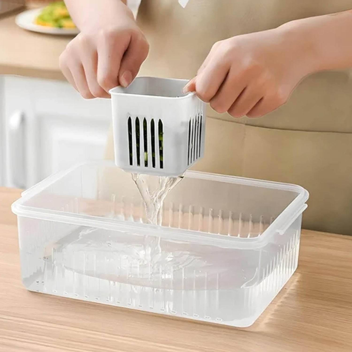 Fridge Storage Boxes Freezer Storage Containers, Container for Kitchen Storage Set, Storage in Kitchen, Vegetable Storage, Draining Crisper Refrigerator Food Box (1 Pc) - infinityexculsivestore.com